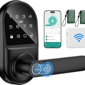 Smart keypad Door Lock with Handle,Fingerprint Keyless Entry Digital Lock with Built-in doorbell for Front Door,Bedroom,biometric Door knob,with Gateway Remote APP Control